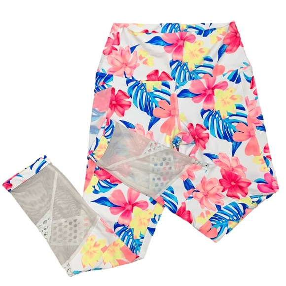 Tropical PINK Capri leggings size Small 🌸 - Picture 11 of 12